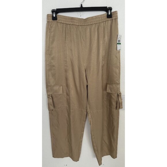 Michael Kors Satin Utility Cargo Pants Women’s Sz L Khaki pull on New - Picture 4 of 16